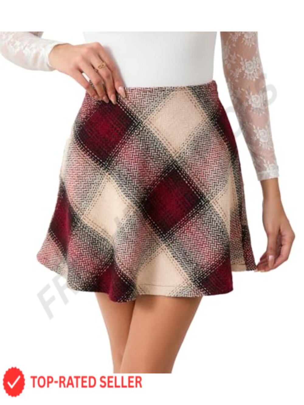 Women's High Waist Plaid Wool Dance Skirt Casual A-line Mini Skirts